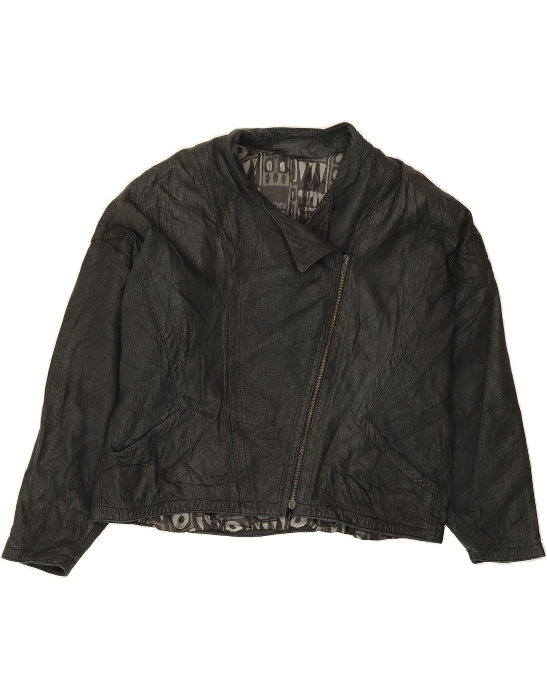 VINTAGE Womens Leather Jacket EU 46 XL Black Leather Vintage Vintage and Second-Hand Vintage from Messina Hembry 