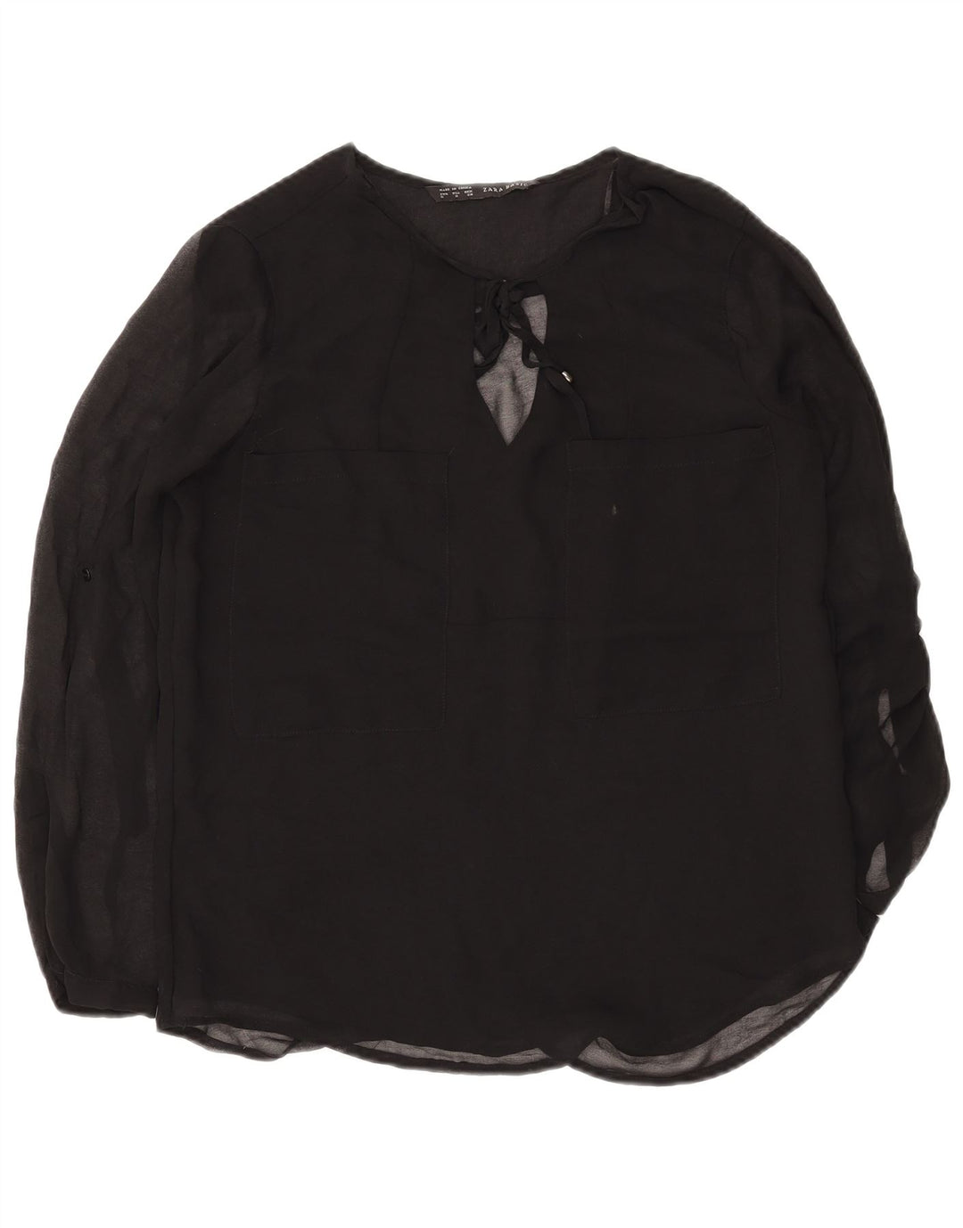 ZARA Womens See Through Long Sleeve Blouse Top UK 14 Medium Black