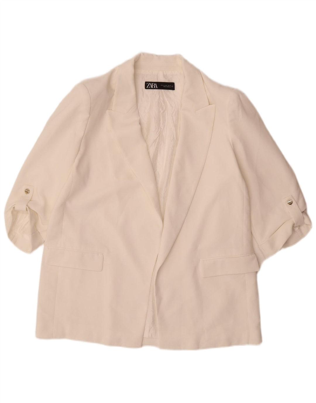 Jachetă pentru femei Zara cu mâneci 3/4 deschise, UK 18 XL, poliester alb