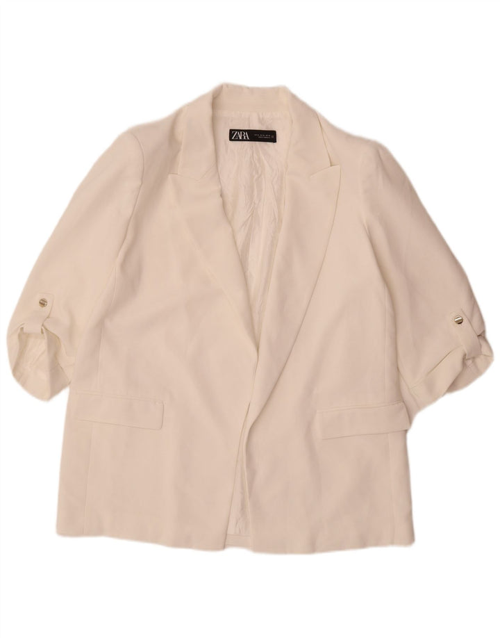 Jachetă pentru femei Zara cu mâneci 3/4 deschise, UK 18 XL, poliester alb