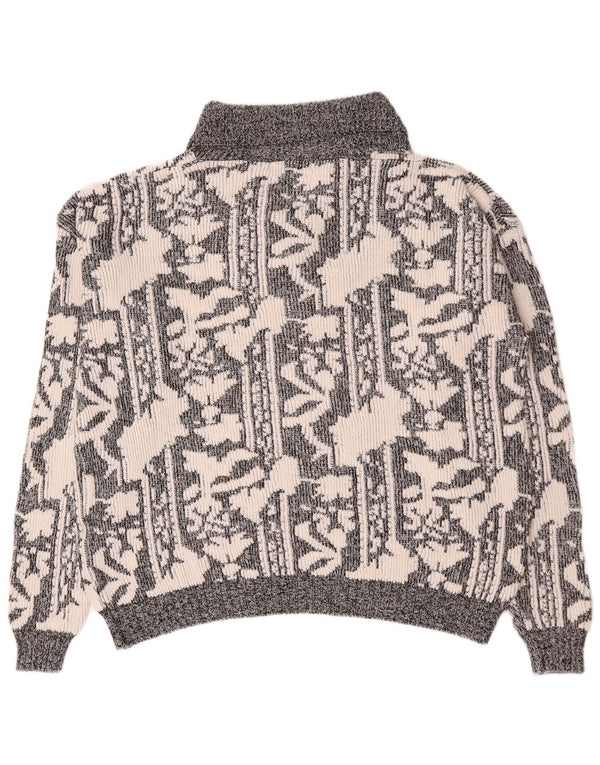 Pulover vintage pentru bărbați, cu model abstract, cu gâtul șal, XL, gri