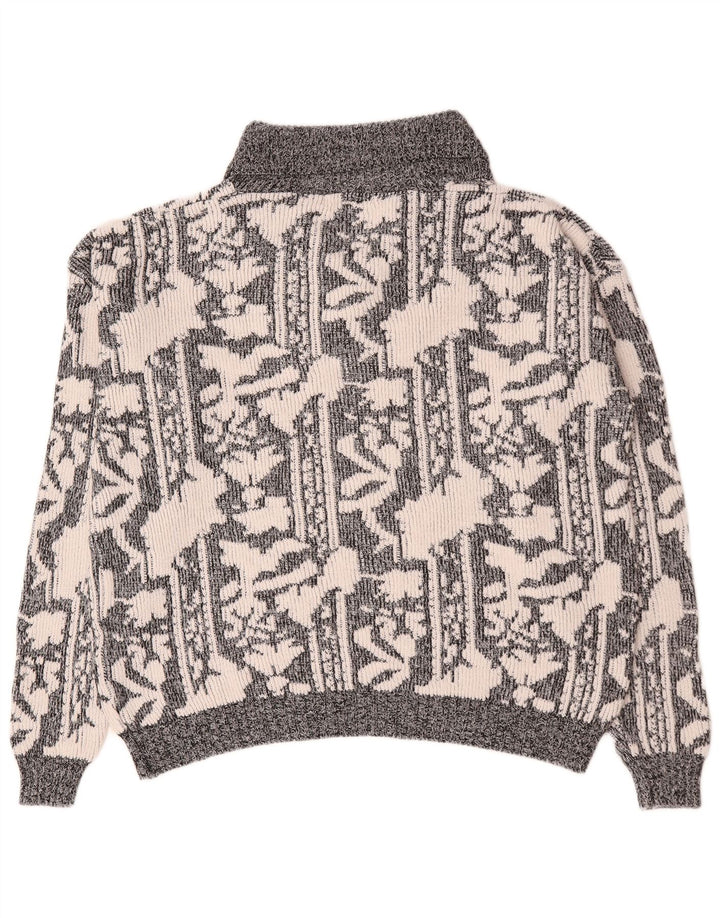 Pulover vintage pentru bărbați, cu model abstract, cu gâtul șal, XL, gri