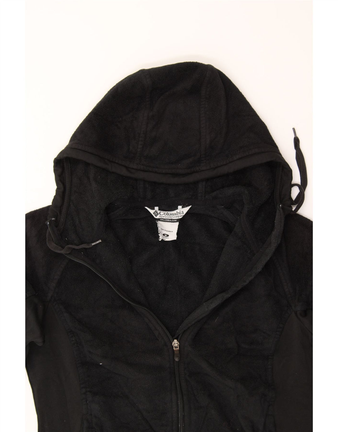 COLUMBIA Womens Hooded Fleece Jacket UK 14 Medium Black Polyester Vintage Columbia and Second-Hand Columbia from Messina Hembry 