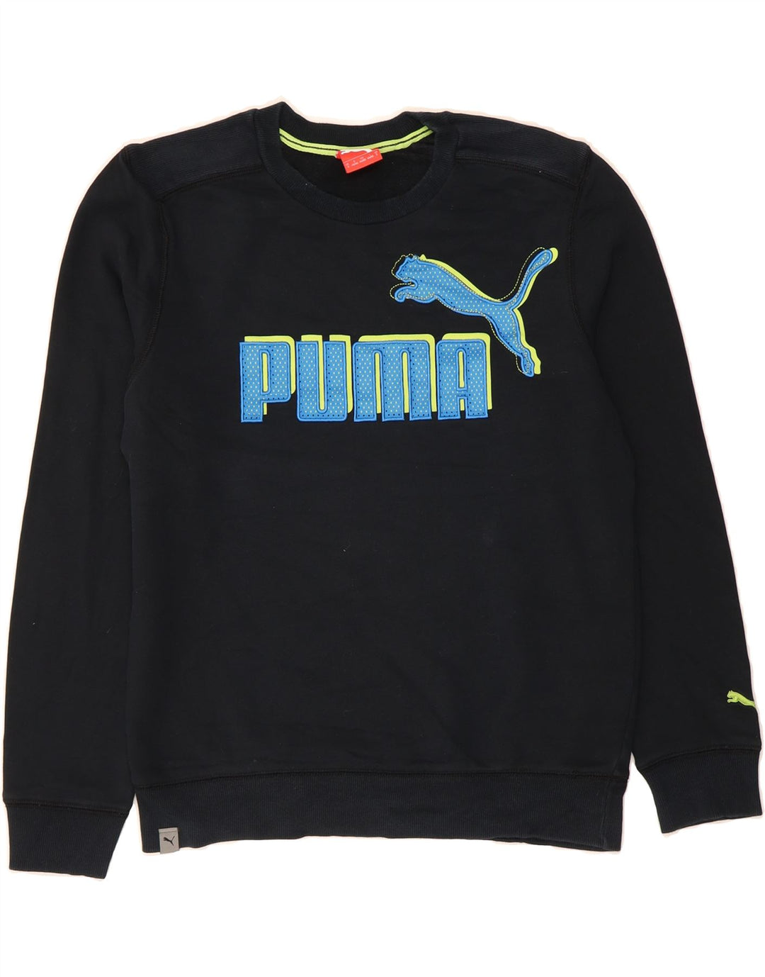 PUMA Mens Graphic Sweatshirt Jumper Small Navy Blue Cotton Vintage Puma and Second-Hand Puma from Messina Hembry 