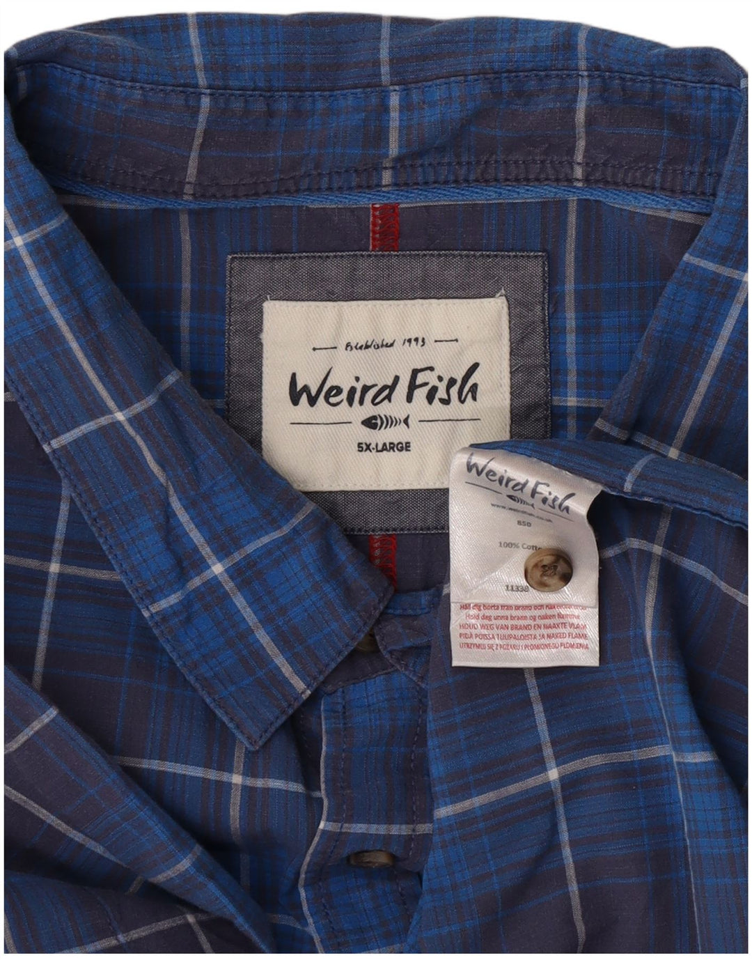 Cămașă cu mânecă scurtă pentru bărbați Weird Fish, bumbac cu check albastru 5XL