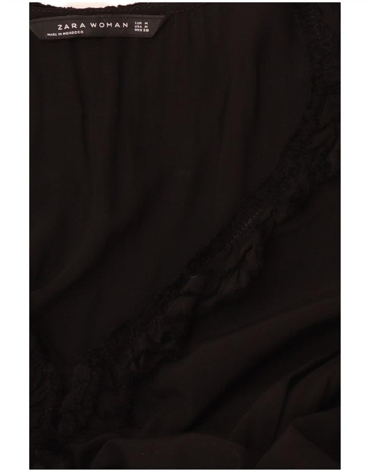 Rochie A-Line cu mânecă lungă cu volane în față pentru femei ZARA UK 12 Medium Black