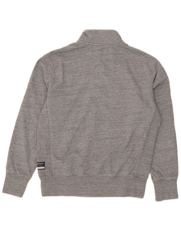 Pulover Superdry pentru bărbați, cu fermoar și gât, bumbac mare, gri