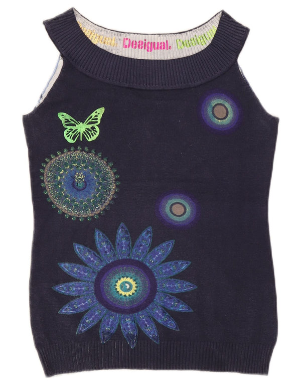 Desigual Womens Vest Tank Top UK 10 Small Bleumarin Floral Butterfly