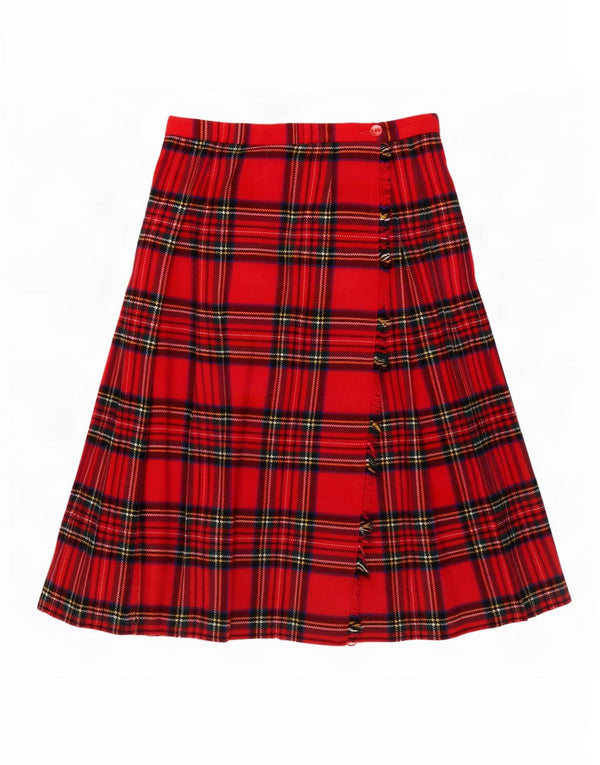 Fusta plisată cuțit cuțit vintage pentru femei EU 40 Medium W28 Lână carouri roșie