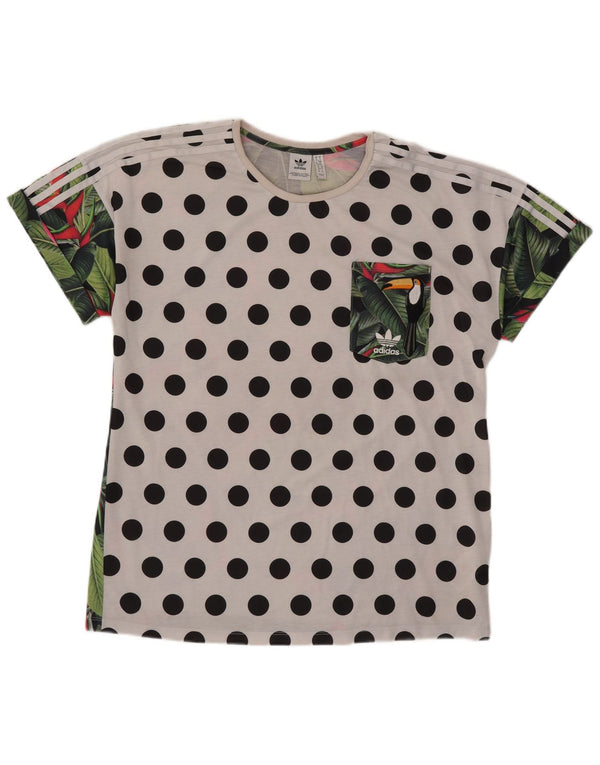 Tricou cu grafic supradimensionat Adidas pentru femei Top UK 10 Small White Polka Dot