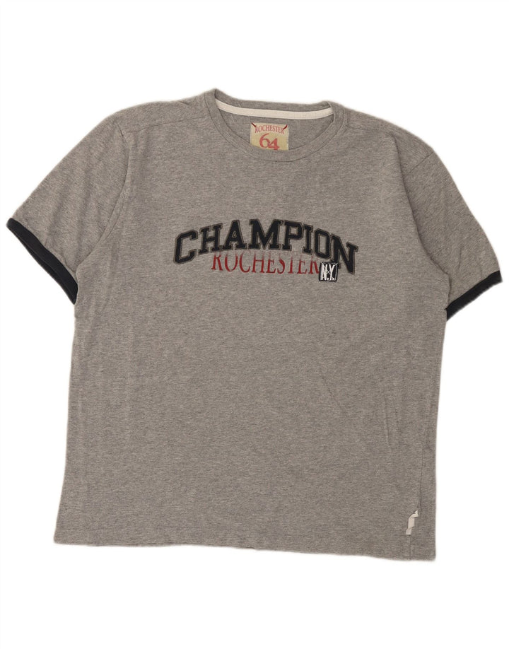 Tricou cu grafică Champion NY Rochester pentru bărbați. Top mare, gri cu pete