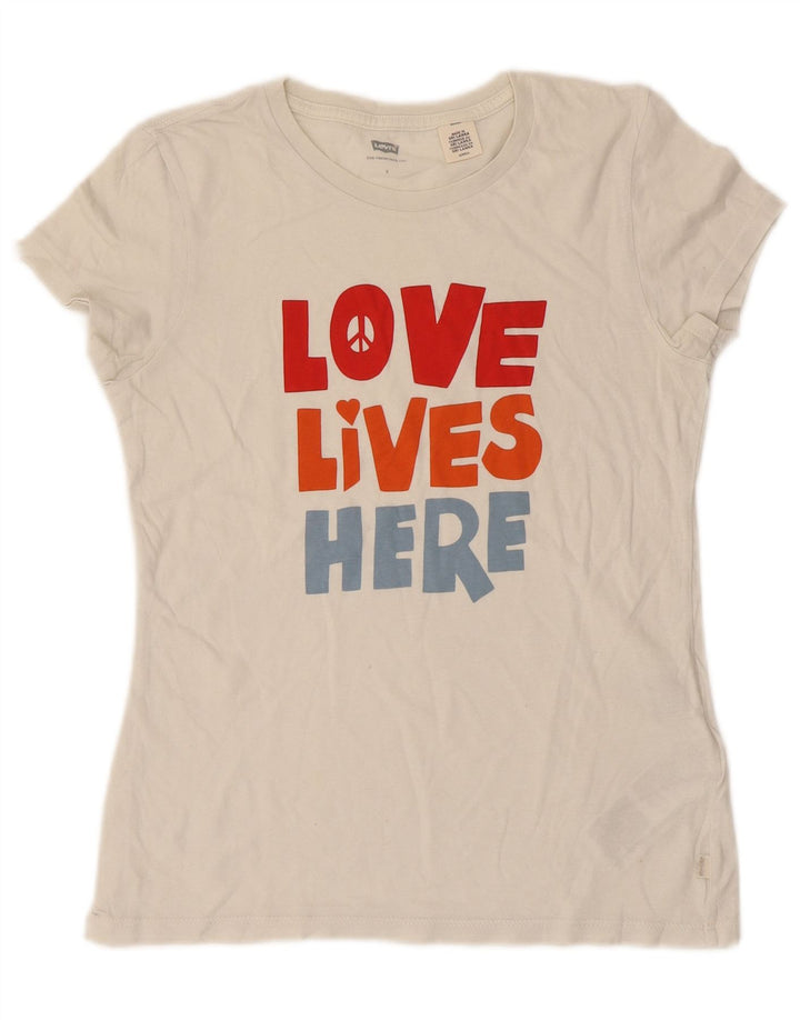 Tricou cu grafic Levi's pentru femei Top UK 8 Small Bumbac alb