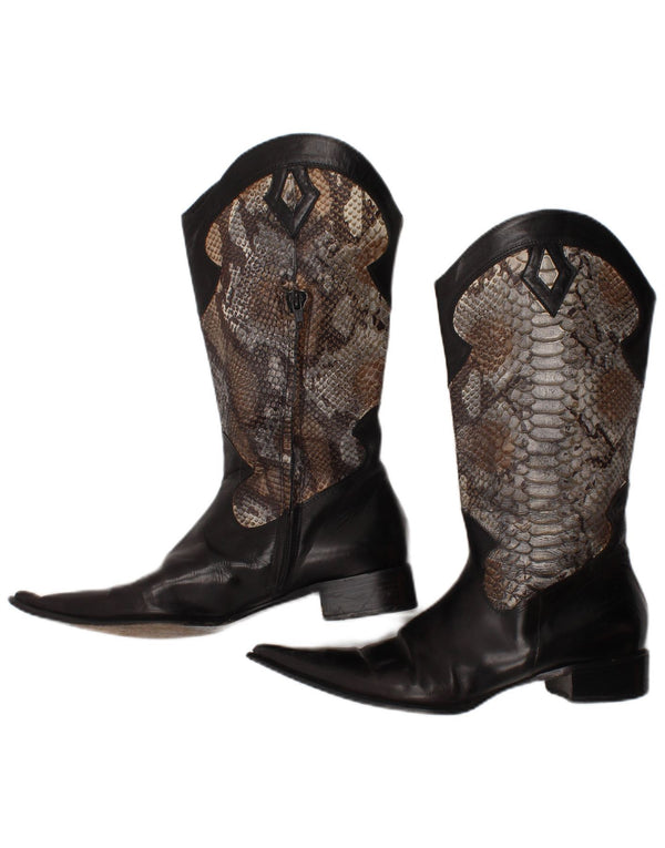 Cizme de cowboy vintage pentru femei Mărimea UK 7 Negru Animal Print Western