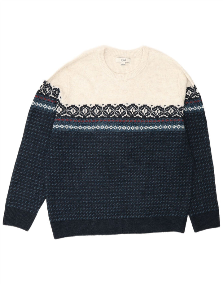 Pulover pentru bărbați Marks & Spencer, cu gâtul turn, mare, turcoaz, Fair Isle