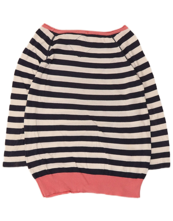 Pulover Superdry pentru femei cu gât de barcă UK 12 Medium bleumarin cu dungi