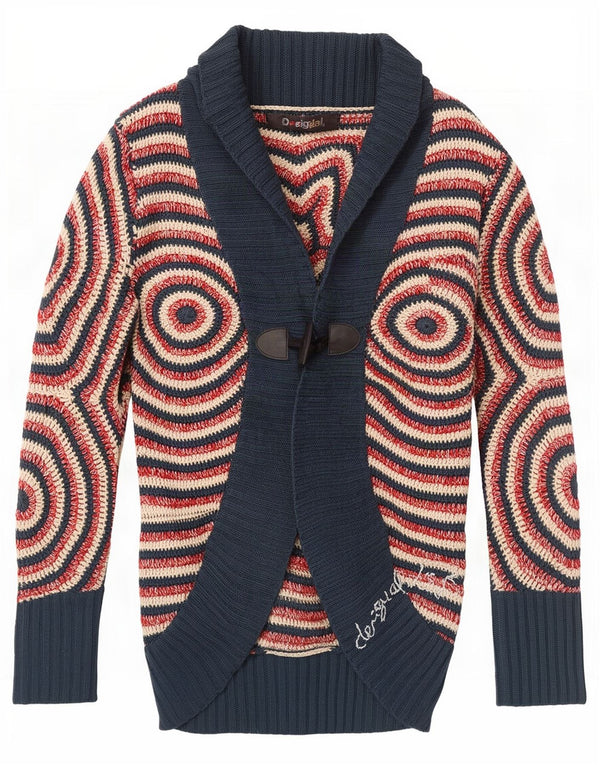 Pulover cardigan grafic pentru femei Desigual UK 14 mare bleumarin geometric