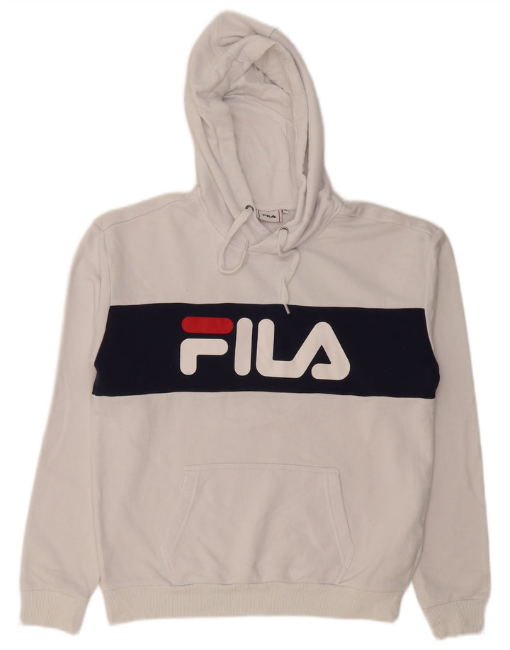 Pulover cu glugă cu grafic FILA pentru femei UK 14 Medium White Colorblock Bumbac