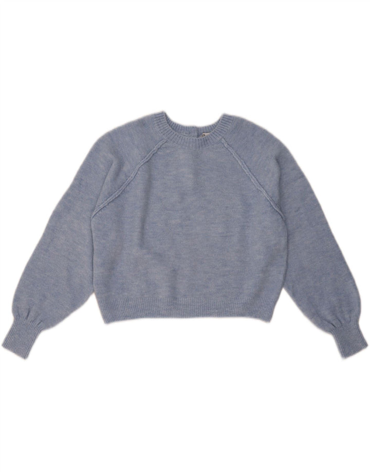 Pulover de damă ZARA Crop oversize cu gât crew pulover UK 10 Small Blue