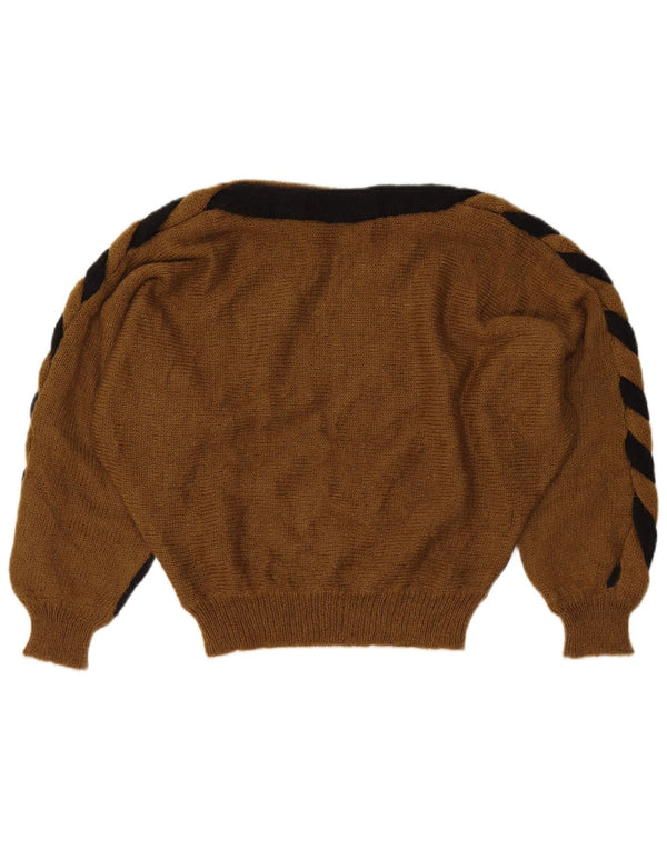 Pulover VINTAGE pentru femei cu gâtul cu barca UK 14 Medium Black Colorblock