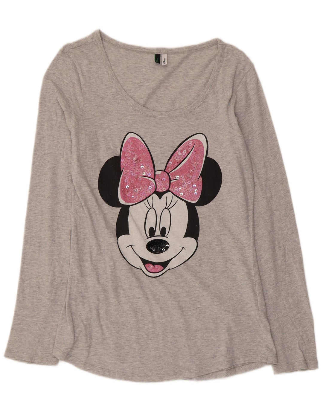 Bluză Benetton pentru femei Minnie Graphic Top cu mânecă lungă, gri mediu, bumbac