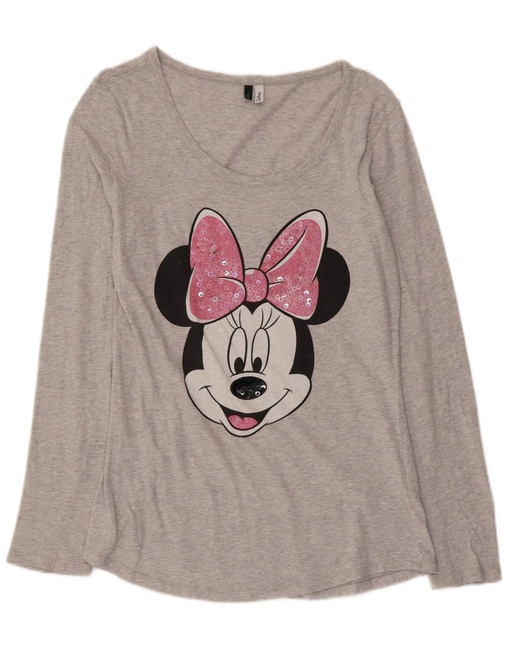 Bluză Benetton pentru femei Minnie Graphic Top cu mânecă lungă, gri mediu, bumbac