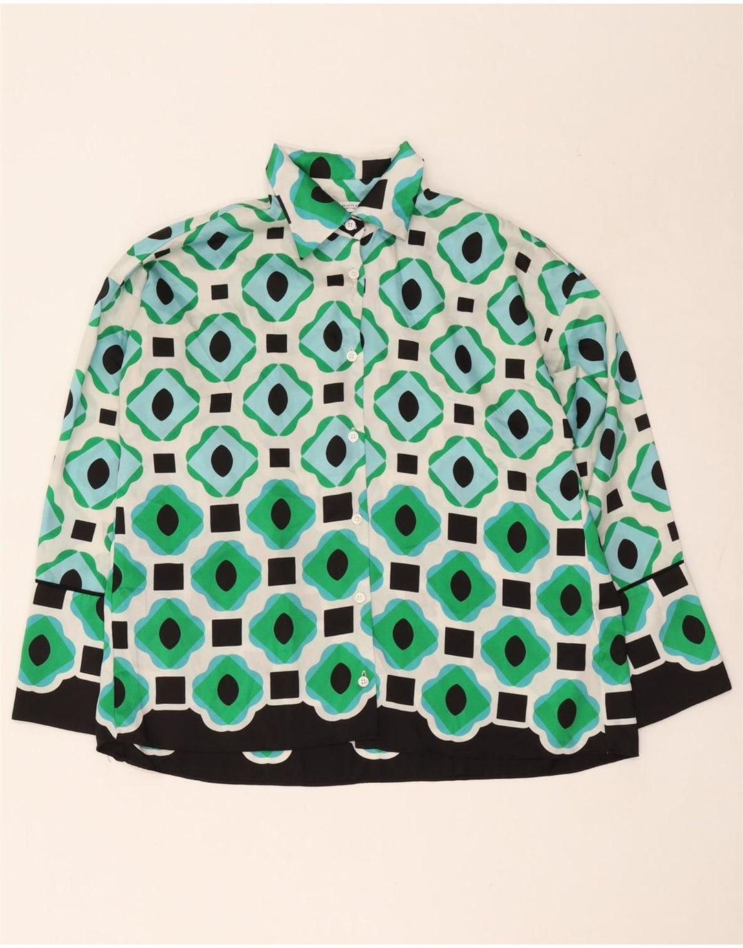 Bluză cămașă supradimensionată pentru femei Zara UK 6 XS Poliester geometric verde