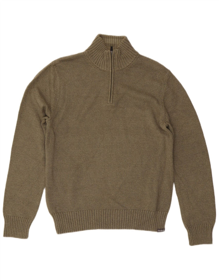 EDDIE BAUER Pulover pentru bărbați cu fermoar și gât, bumbac mic kaki