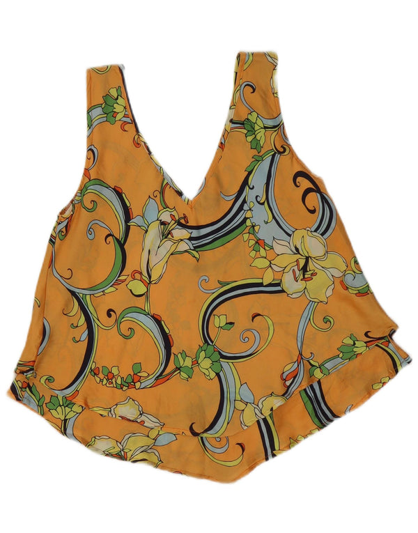Bluză vintage fără mâneci pentru femei UK 14 Medium Orange Floral