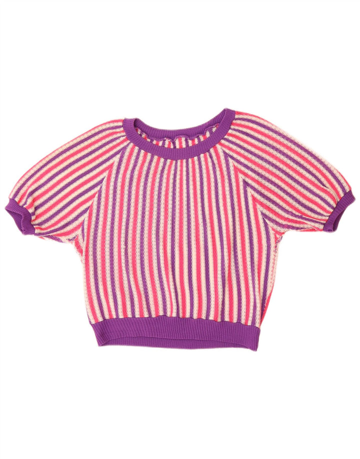 VINTAGE Pulover cu gât de barcă pentru femei UK 14, mare, cu dungi multicolore