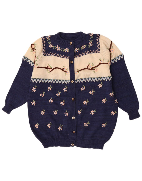 Pulover vintage cardigan supradimensionat pentru femei UK 18 XL bleumarin Floral