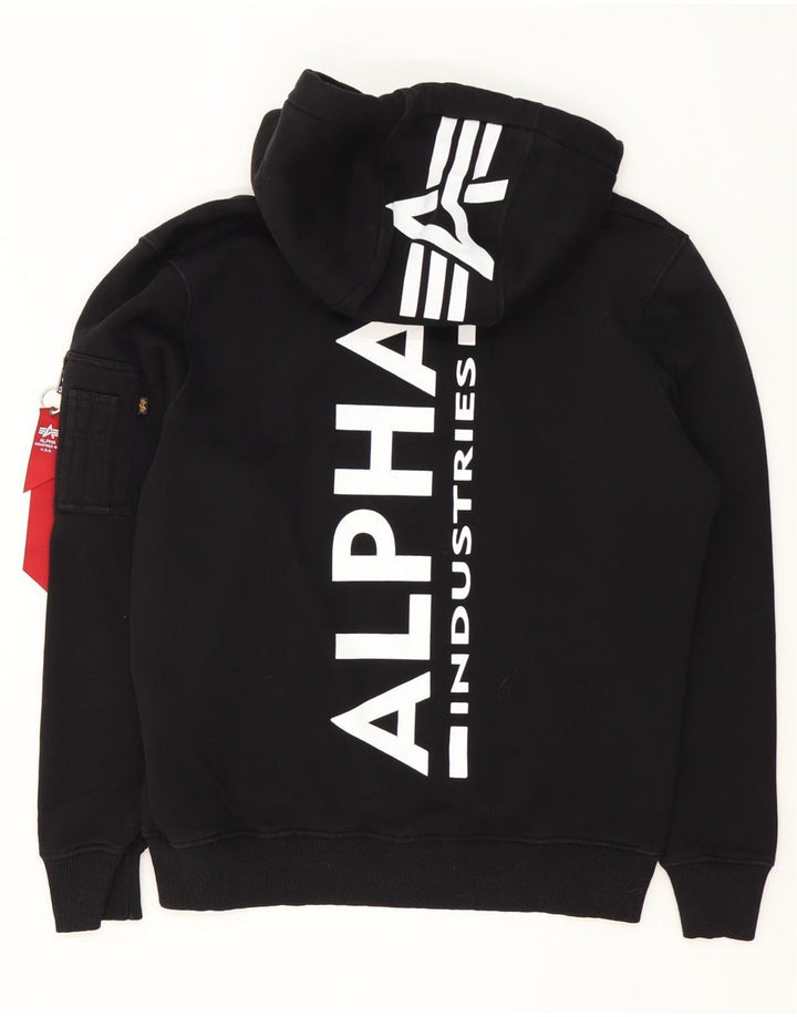 Pulover cu glugă grafic pentru bărbați Alpha Industries, bumbac mediu negru