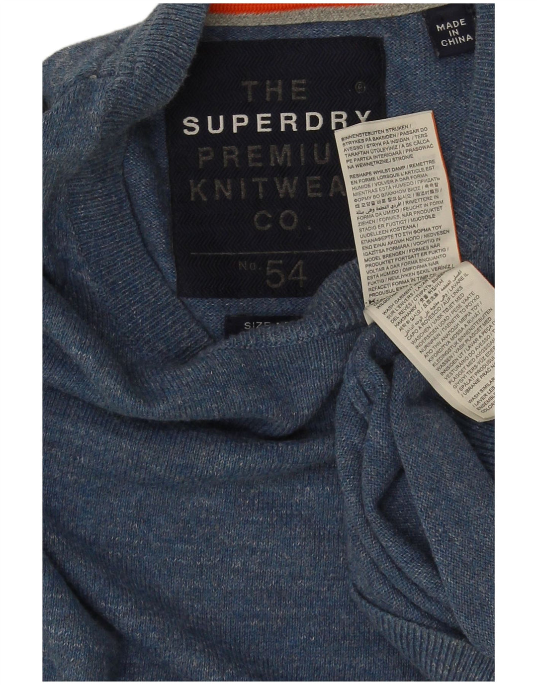 Pulover Superdry pentru bărbați, cu gât crew, bumbac albastru mediu