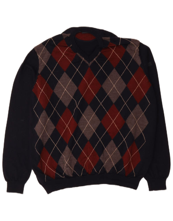 Pulover pentru bărbați Maerz Muenchen, cu decolteu în V, XL, albastru marin Argyle/Lână diamant