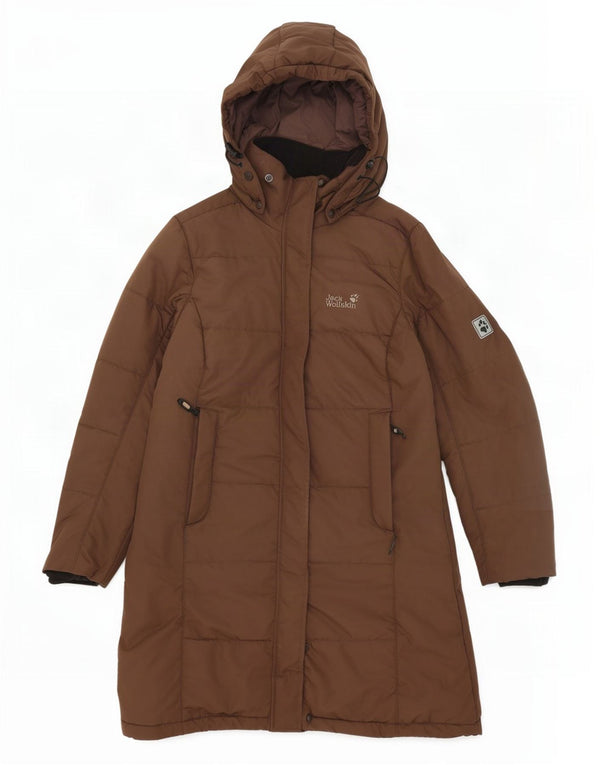 Jack Wolfskin Womens Hooded Padded Coat UK 12/14 Medium Brown Polyester