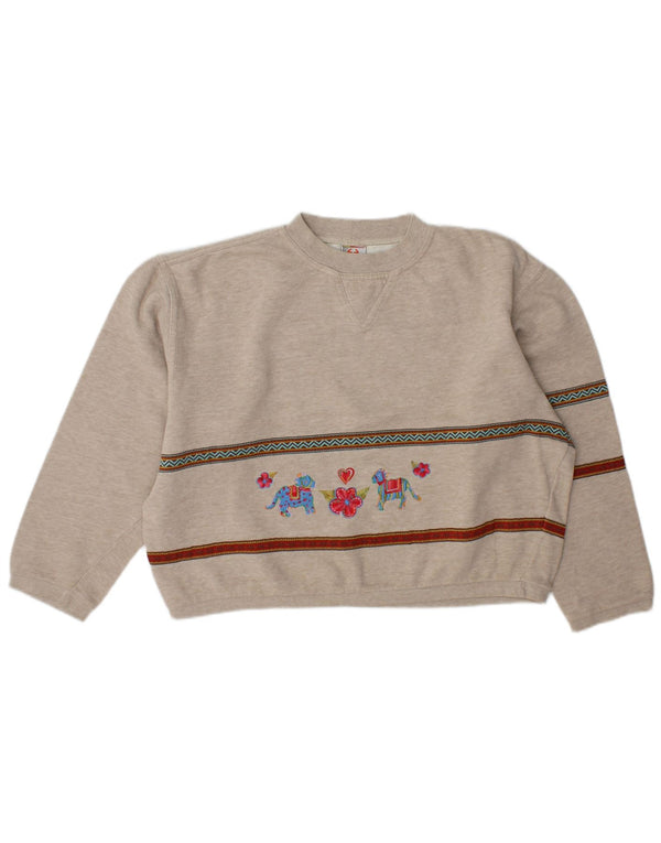Pulover pentru damă Stefanel Crop Graphic Pulover UK 14 Medium Gri Dunge
