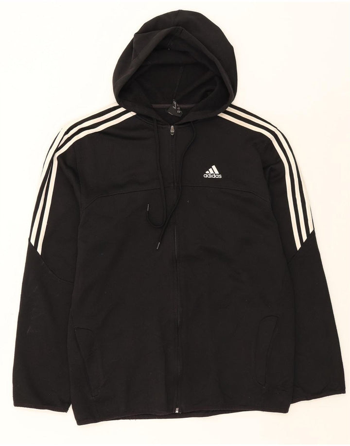 ADIDAS Mens Zip Hoodie Sweater Medium Black Polyester Vintage Adidas and Second-Hand Adidas from Messina Hembry 