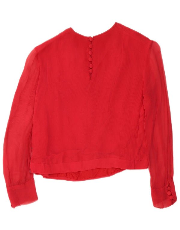 Vintage Womens Crop Bluză cu mâneci 3/4 Top UK 10 Small Red