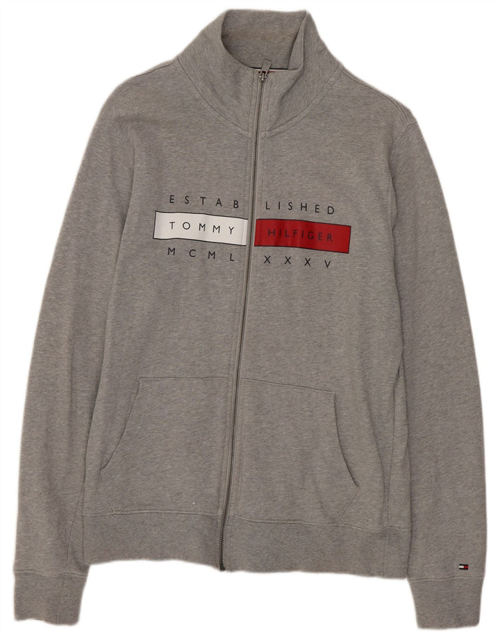 Jachetă de top pentru trening grafic Tommy Hilfiger pentru bărbați, bumbac cu pete gri mediu