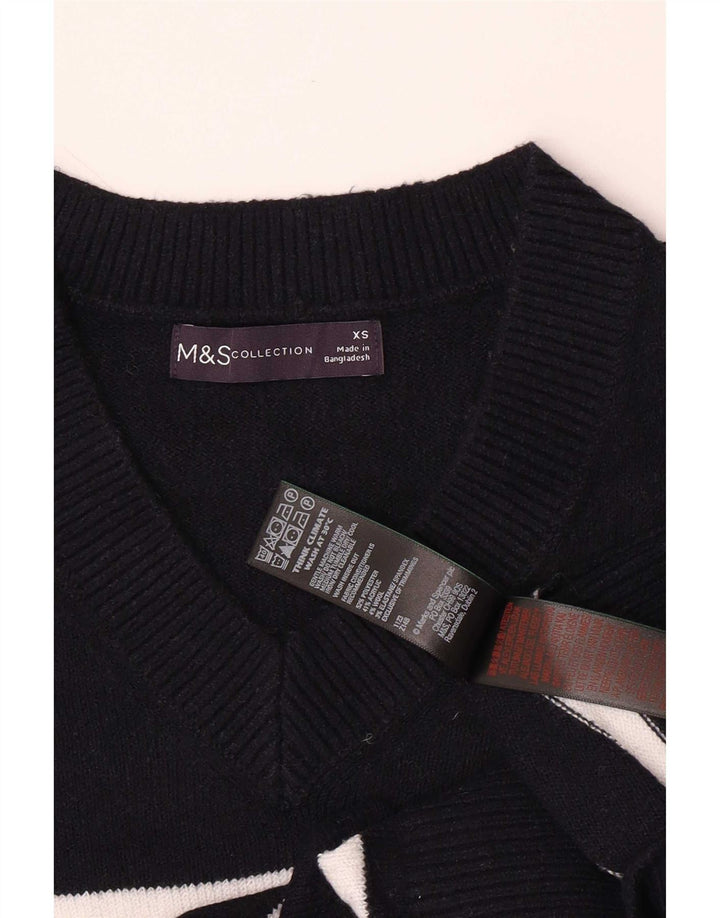 Pulover cu decolteu în V pentru bărbați Marks & Spencer XS Poliester cu dungi bleumarin