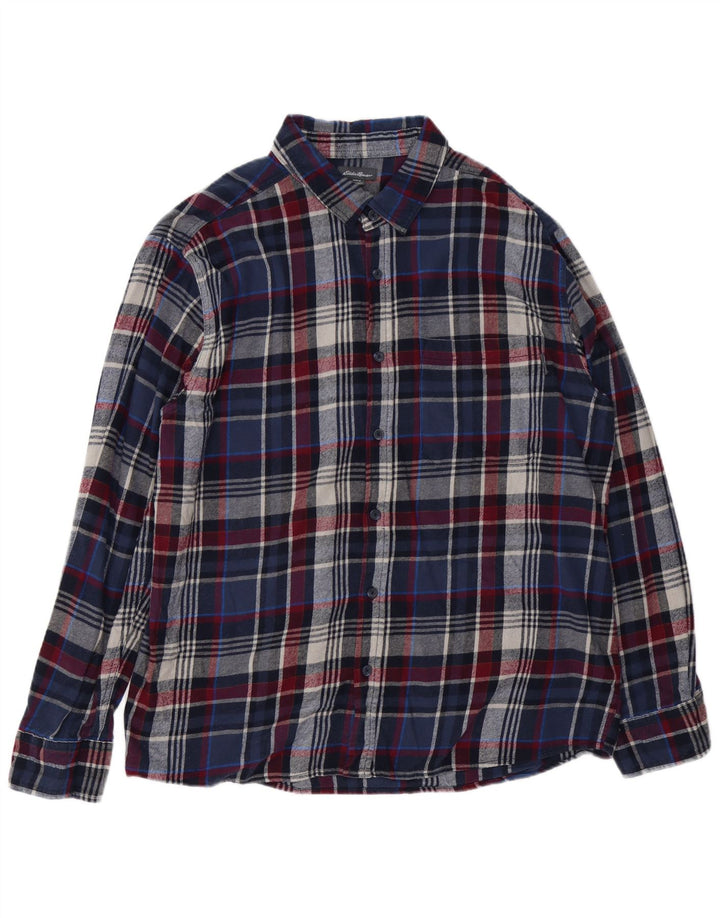 Cămașă de flanel pentru bărbați EDDIE BAUER 2XL, bumbac cu carouri bleumarin