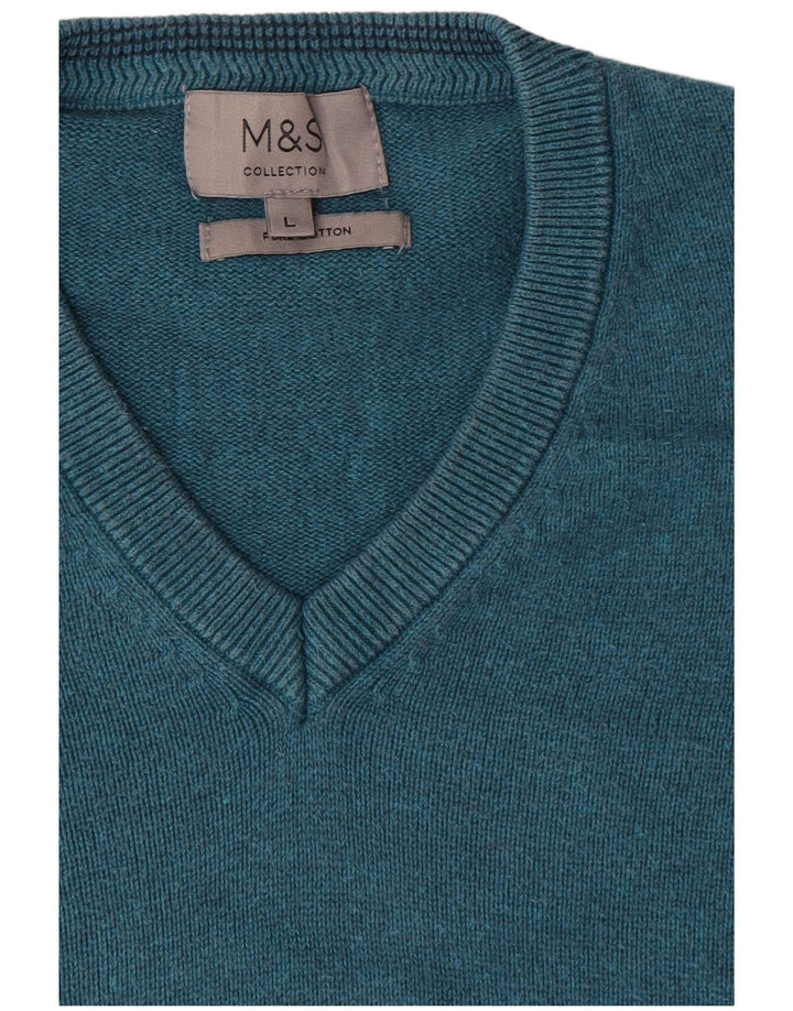 Pulover pentru bărbați Marks & Spencer, cu decolteu în V, mare, albastru, bumbac