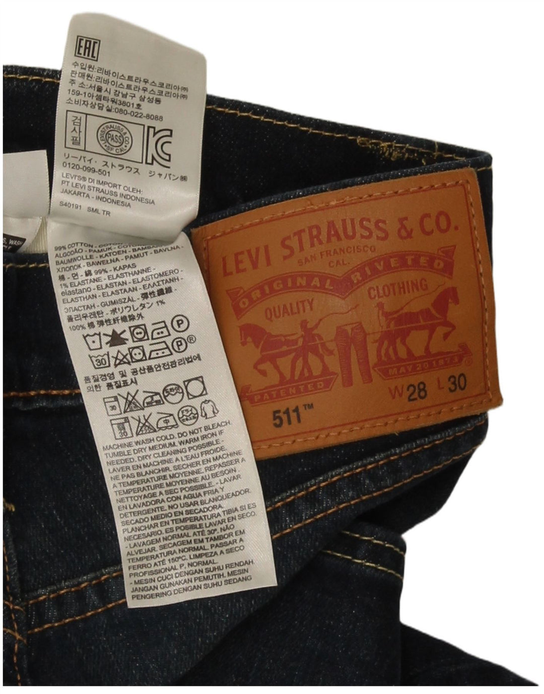 Blugi pentru bărbați Levi's 511 Slim W28 L30 Bumbac bleumarin