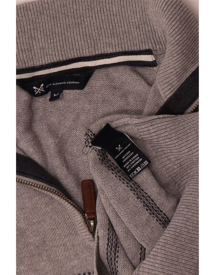 Crew Clothing Pulover pentru bărbați, cu fermoar, cu gât, bumbac cu dungi, gri mediu