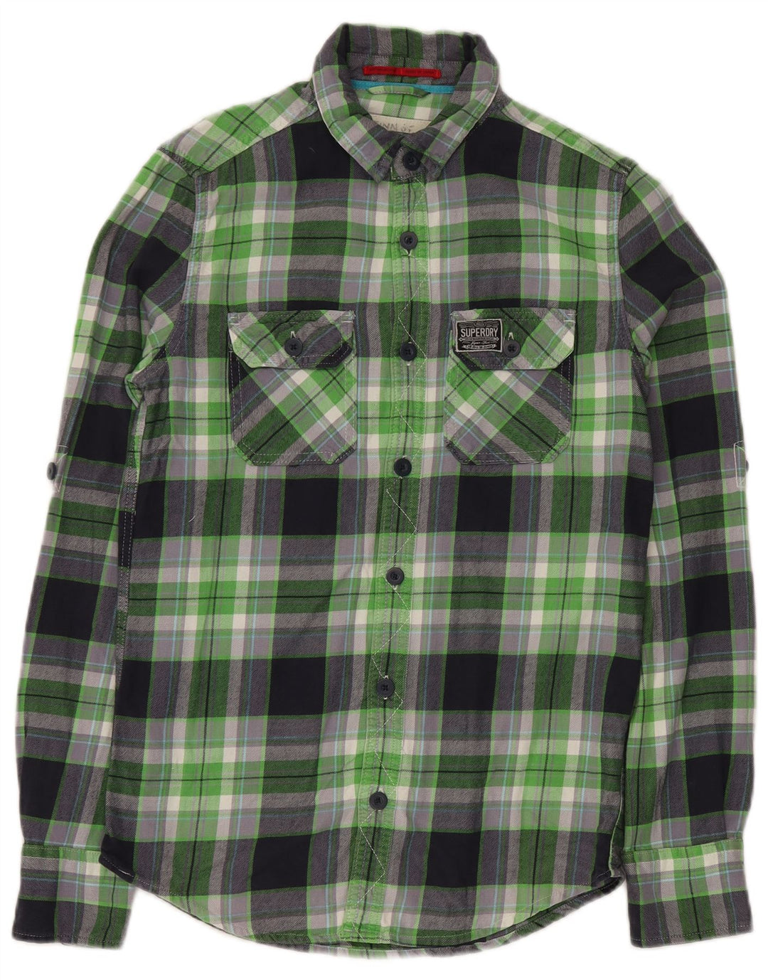 Cămașă de flanel pentru bărbați SUPERDRY, bumbac cu carouri verzi mici