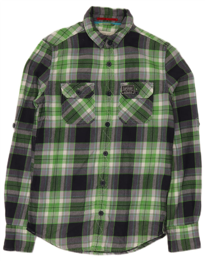 Cămașă de flanel pentru bărbați SUPERDRY, bumbac cu carouri verzi mici