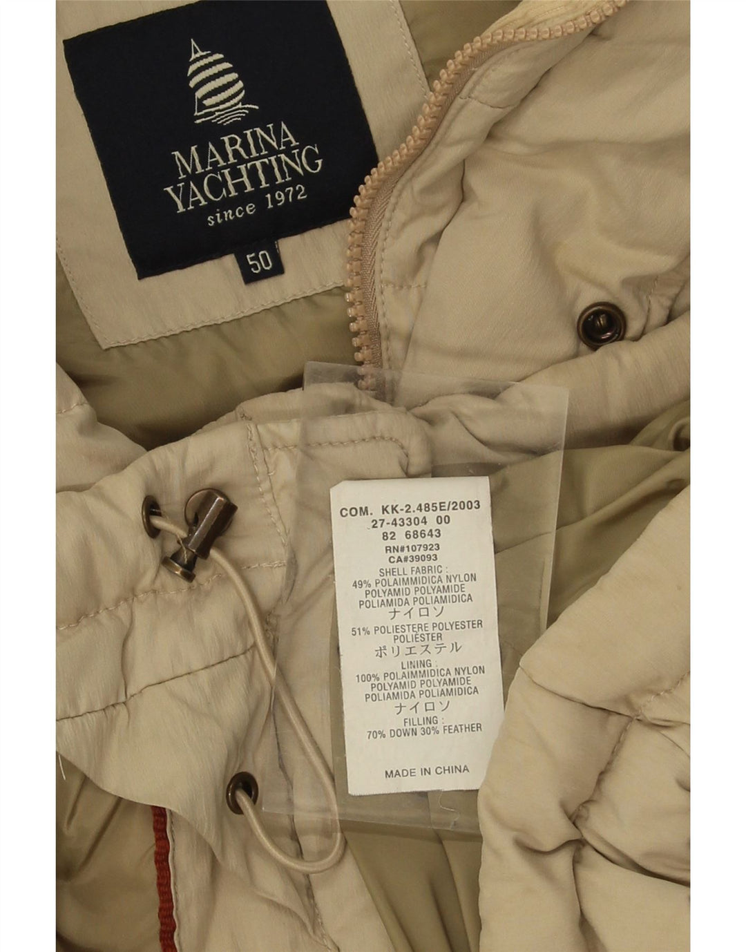 MARINA YACHTING Mens Padded Gilet IT 50 Large Beige Polyamide Vintage Marina Yachting and Second-Hand Marina Yachting from Messina Hembry 