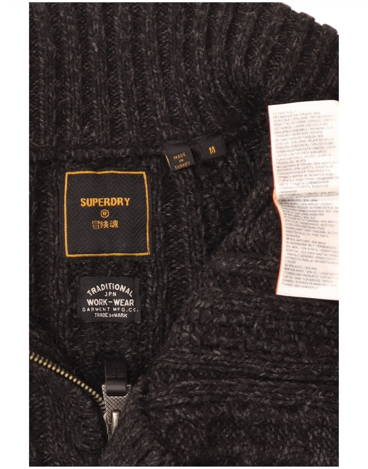 Pulover Superdry pentru bărbați, cu fermoar și gât, gri mediu acrilic