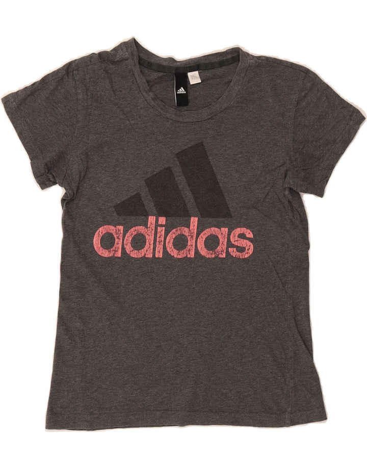ADIDAS Womens Graphic T-Shirt Top UK 10 Small Grey Vintage Adidas and Second-Hand Adidas from Messina Hembry 