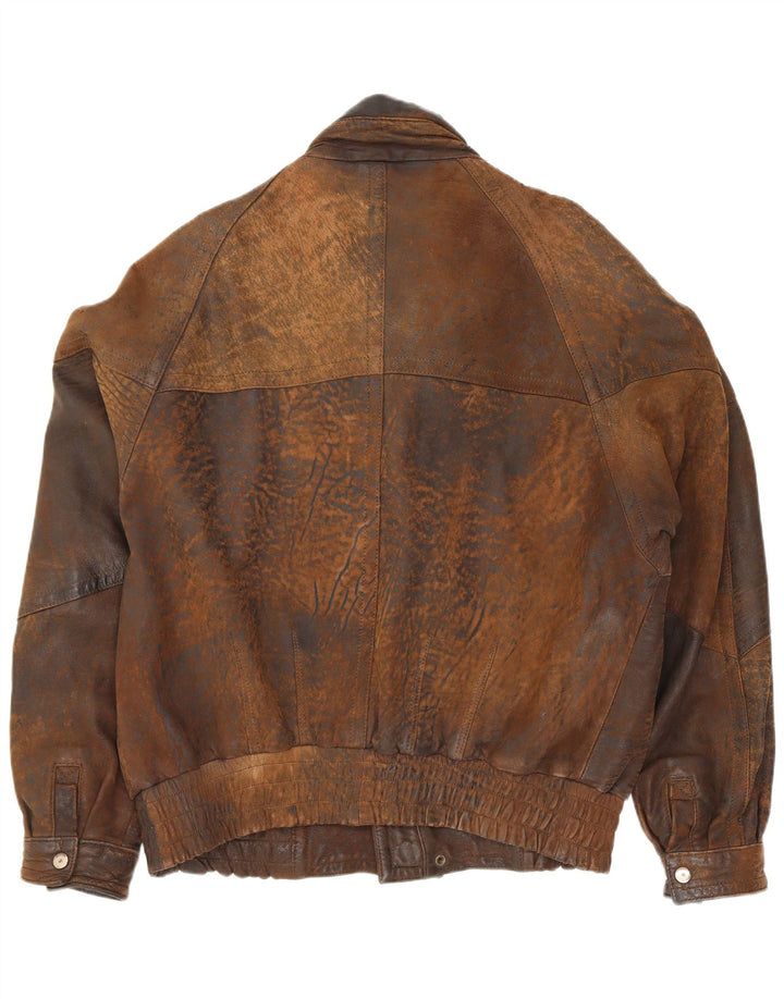 Gina Bacconi Jachetă Bomber din piele pentru bărbați UK 36 Mic Maro Patchwork Retro