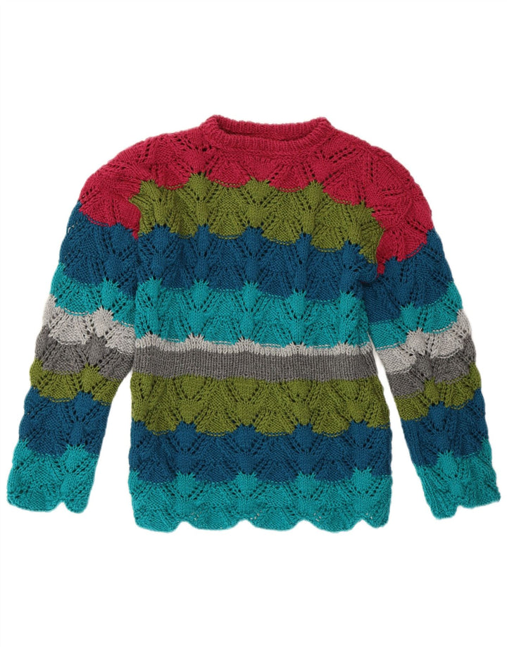 Pulover vintage pentru femei cu decolteu triplu UK 14 Medium, multicolore, cu dungi